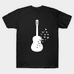 Classical Guitar Silhouette Turning Into Birds T-Shirt